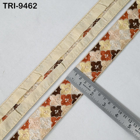 9 Yard Brown Embroidery Ribbons 4cm Trims Embroidered Border Sewing Medieval Theatrical Costumes Crafting Christmas Holidays Ornaments