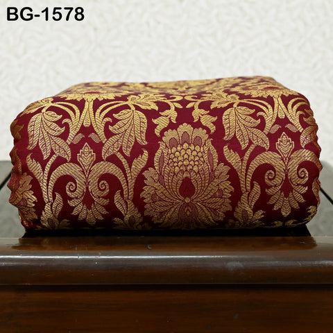 Maroon Brocade Fabric by the Yard Banarasi Indian Brocade Blended Silk Wedding Dress Crafting Sewing Cushion Cover Home Décor Costume fabric