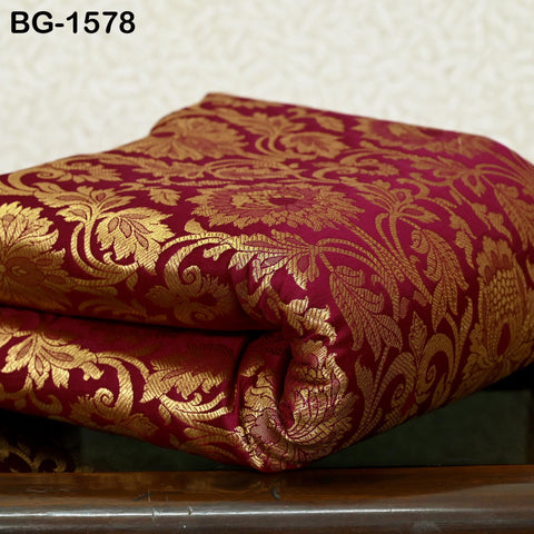 Maroon Brocade Fabric by the Yard Banarasi Indian Brocade Blended Silk Wedding Dress Crafting Sewing Cushion Cover Home Décor Costume fabric