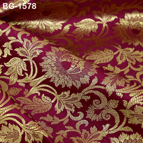 Maroon Brocade Fabric by the Yard Banarasi Indian Brocade Blended Silk Wedding Dress Crafting Sewing Cushion Cover Home Décor Costume fabric