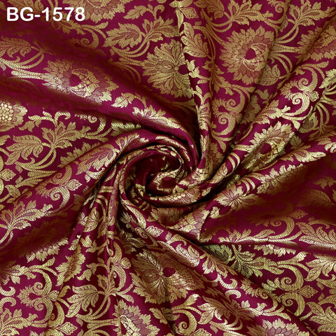 Maroon Brocade Fabric by the Yard Banarasi Indian Brocade Blended Silk Wedding Dress Crafting Sewing Cushion Cover Home Décor Costume fabric