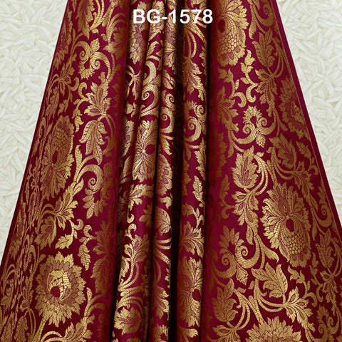 Maroon Brocade Fabric by the Yard Banarasi Indian Brocade Blended Silk Wedding Dress Crafting Sewing Cushion Cover Home Décor Costume fabric