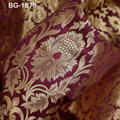 Maroon Brocade Fabric by the Yard Banarasi Indian Brocade Blended Silk Wedding Dress Crafting Sewing Cushion Cover Home Décor Costume fabric