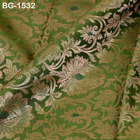 Pistachio Green Brocade Fabric by the Yard Gold Banaras Brocade Fabric Wedding Dress Banarasi Art Silk Indian Fabric For lengha Home Décor