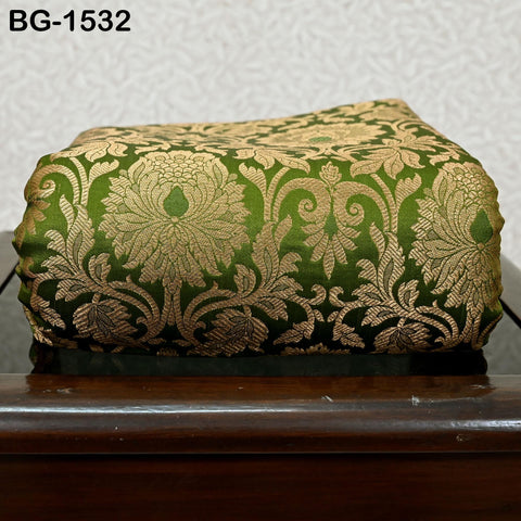 Pistachio Green Brocade Fabric by the Yard Gold Banaras Brocade Fabric Wedding Dress Banarasi Art Silk Indian Fabric For lengha Home Décor