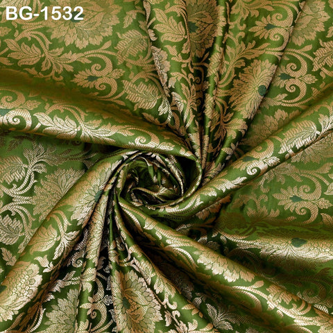 Pistachio Green Brocade Fabric by the Yard Gold Banaras Brocade Fabric Wedding Dress Banarasi Art Silk Indian Fabric For lengha Home Décor