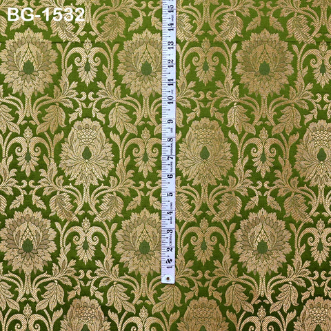 Pistachio Green Brocade Fabric by the Yard Gold Banaras Brocade Fabric Wedding Dress Banarasi Art Silk Indian Fabric For lengha Home Décor