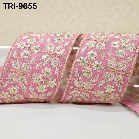 9 Yard Embroidery Ribbons 6cm Indian Sari Border Embroidered Crafting Sewing Tablecloth Lampshade making Home Decor Costumes Trimming Pink