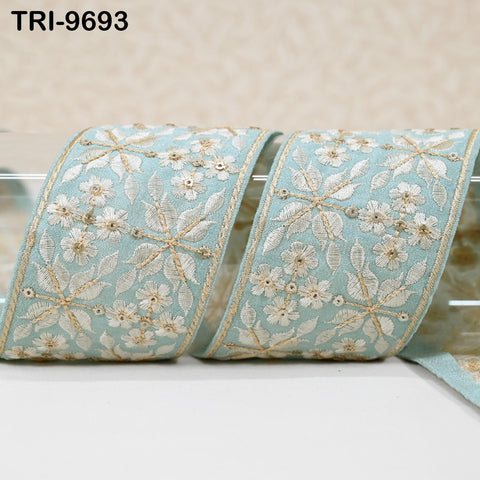 9 Yard Ice Blue Embroidery Ribbons 6cm Indian Sari Border Embroidered Crafting Sewing Tablecloth Lampshade Home Decor Costumes Trimming