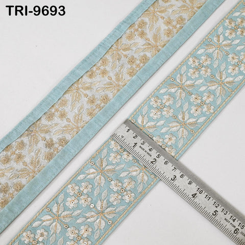 9 Yard Ice Blue Embroidery Ribbons 6cm Indian Sari Border Embroidered Crafting Sewing Tablecloth Lampshade Home Decor Costumes Trimming
