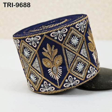 9 Yard Embroidered Fabric Trim Indian Embroidery Sari Border Crafting Saree Sewing Decorative Beach Bag Cushions Trimmings Ribbons Tape 9cm