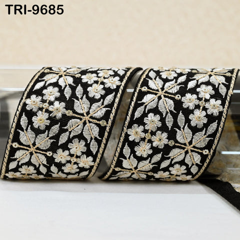 9 Yard Black Embroidery Ribbons 6cm Indian Sari Border Embroidered Crafting Sewing Tablecloth Lampshade Home Decor Costumes Trimming