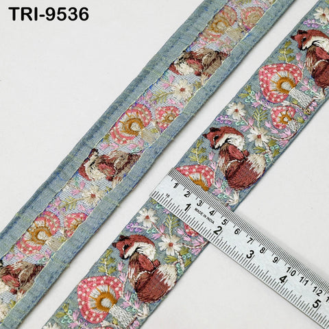 9 Yard Grey Embroidery Ribbon 5cm Trim Fox Indian Sari Border DIY Crafting Sewing Bag Straps Regency Reticules Home Decor Junk Journals