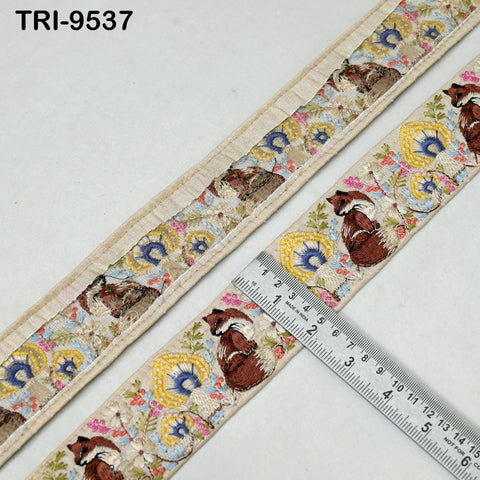 9 Yard Beige Embroidery Ribbon Trim Fox Indian Sari Border DIY Crafting Sewing Bag Straps Regency Reticules Home Decor Junk Journals 5cm