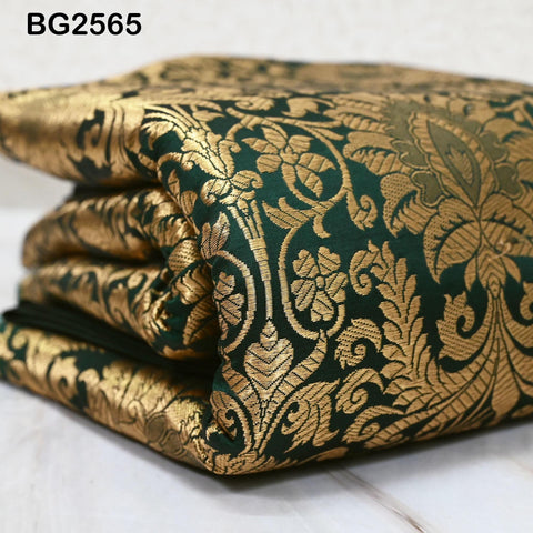 Brocade Fabric Bottle Green Gold Banaras Wedding Dress Textile Blended Silk by the Yard Theatrical Costumes Home Decor Renaissance Dresses