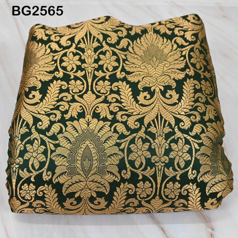 Brocade Fabric Bottle Green Gold Banaras Wedding Dress Textile Blended Silk by the Yard Theatrical Costumes Home Decor Renaissance Dresses