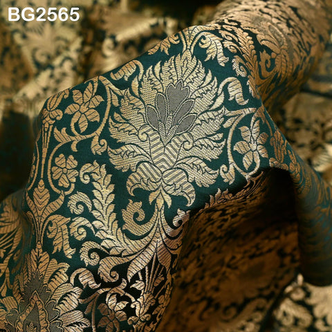 Brocade Fabric Bottle Green Gold Banaras Wedding Dress Textile Blended Silk by the Yard Theatrical Costumes Home Decor Renaissance Dresses