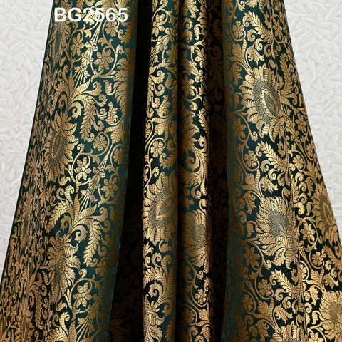 Brocade Fabric Bottle Green Gold Banaras Wedding Dress Textile Blended Silk by the Yard Theatrical Costumes Home Decor Renaissance Dresses