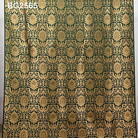 Brocade Fabric Bottle Green Gold Banaras Wedding Dress Textile Blended Silk by the Yard Theatrical Costumes Home Decor Renaissance Dresses