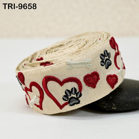 1 Meter Beige Embroidery Ribbon Trim Hearts Indian Sari Border DIY Crafting Sewing Bag Straps for Kids Junk Journals Pet Accessories 5cm