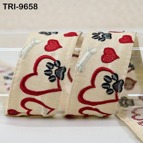 9 Yard Beige Embroidery Ribbon Trim Hearts Indian Sari Border DIY Crafting Sewing Bag Straps for Kids Junk Journals Pet Accessories 5cm