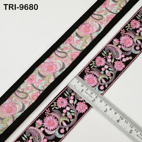 9 Yard Pink Indian Embroidery Ribbon Trim Floral Sari Border DIY Crafting Sewing Bag Strap Regency Reticules Home Decor Junk Journals 5cm