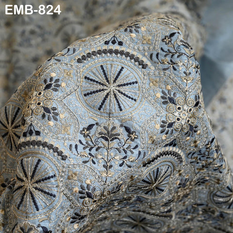 Embroidery Fabric by the yard Sewing Crafting Indian Embroidered Wedding Dress Costumes Victorian Handbags Marie Antoinette Junk Journals