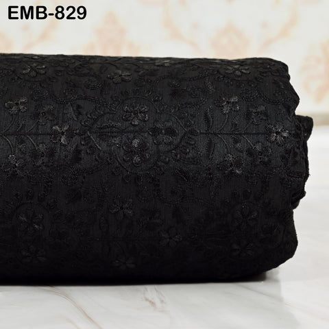 Black Embroidered Fabric by the yard Sewing DIY Crafting Indian Embroidery Wedding Dresses Historical Costumes Waistcoats Longline Jackets