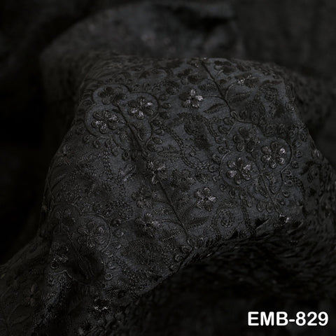 Black Embroidered Fabric by the yard Sewing DIY Crafting Indian Embroidery Wedding Dresses Historical Costumes Waistcoats Longline Jackets