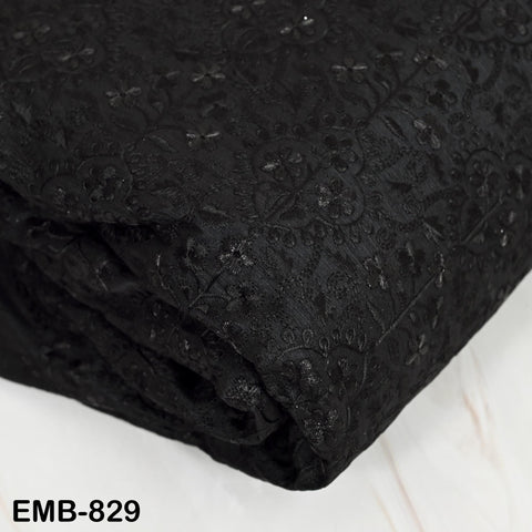 Black Embroidered Fabric by the yard Sewing DIY Crafting Indian Embroidery Wedding Dresses Historical Costumes Waistcoats Longline Jackets