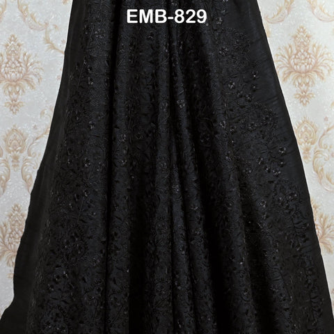 Black Embroidered Fabric by the yard Sewing DIY Crafting Indian Embroidery Wedding Dresses Historical Costumes Waistcoats Longline Jackets