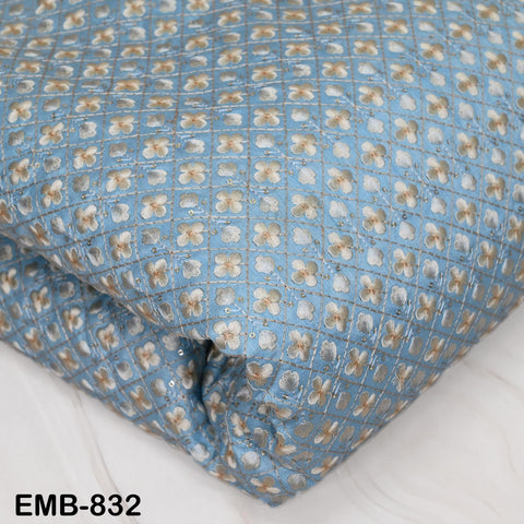 Blue Embroidered Fabric by the yard Sewing DIY Crafting Indian Embroidery Wedding Dress Costumes Bags Throw Pillow Home Decor Blouses