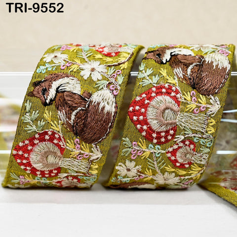 9 Yard Green Embroidery Ribbon Trim Fox Indian Sari Border DIY Crafting Sewing Bag Straps Regency Reticules Home Decor Junk Journals 5cm