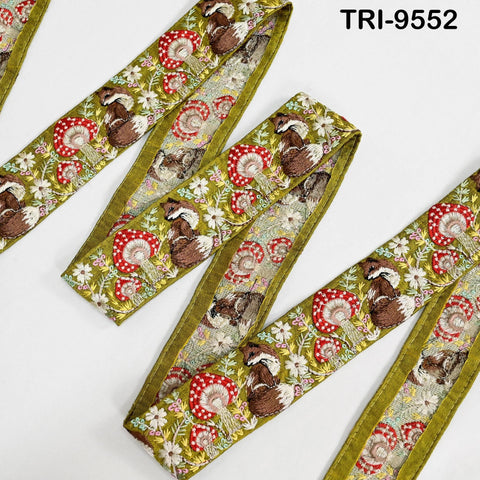 9 Yard Green Embroidery Ribbon Trim Fox Indian Sari Border DIY Crafting Sewing Bag Straps Regency Reticules Home Decor Junk Journals 5cm