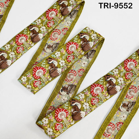 1 Meter Green Embroidery Ribbon Trim Fox Indian Sari Border DIY Crafting Sewing Bag Straps Regency Reticules Home Decor Junk Journals 5cm
