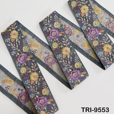 9 Yard Grey Indian Embroidery Ribbons Trim DIY Crafting Sewing Saree Border Embroidered Tote Bag Theatrical Costumes Holiday Ornaments 5cm