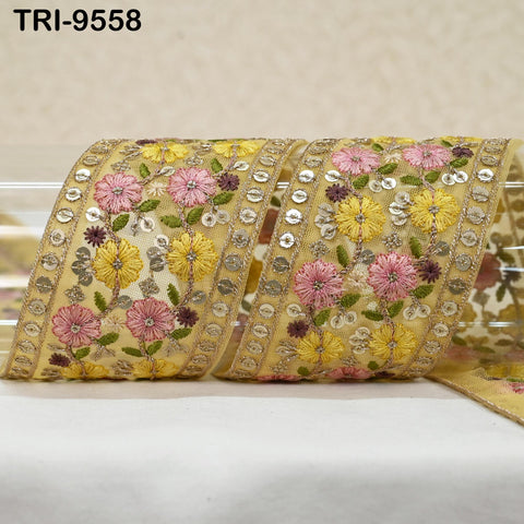 9 Yard Embroidery Yellow Ribbon Trim Embellishments DIY Crafting Indian Home Decor Embroidered Decorative Saree Border 60mm Junk Journals