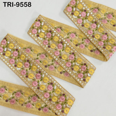 9 Yard Embroidery Yellow Ribbon Trim Embellishments DIY Crafting Indian Home Decor Embroidered Decorative Saree Border 60mm Junk Journals