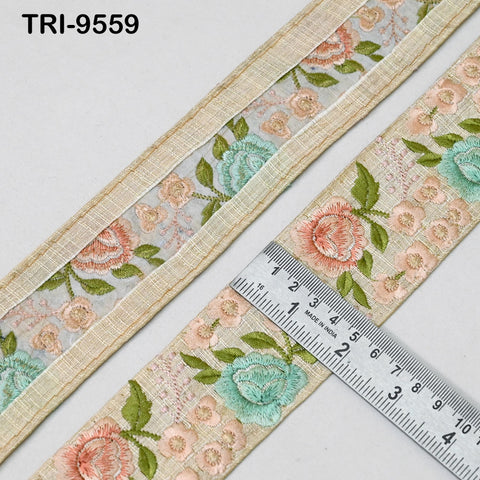 9 Yard Pink Indian Embroidery Ribbons 5cm Trim DIY Crafting Sewing Saree Border Embroidered Tote Bag Theatrical Costumes Holiday Ornaments