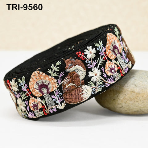 9 Yard Brown Embroidery Ribbon 5cm Trim Fox Indian Sari Border DIY Crafting Sewing Bag Straps Regency Reticules Home Decor Junk Journals