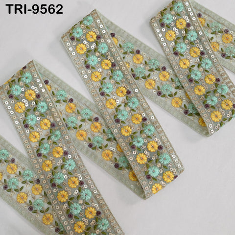9 Yard Embroidery Ribbon Trim Pale Mint Embellishments DIY Crafting Indian Home Decor Embroidered Decorative Saree Border 60mm Junk Journals
