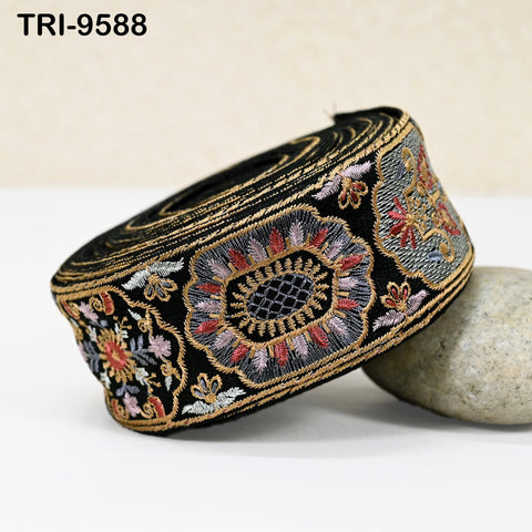 9 Yard Indian Ribbon Embellishment Embroidery Fabric 5cm Trim Embroidered Dog Collars Crafting Costumes Wedding Dress Beach Bag, Shoe making