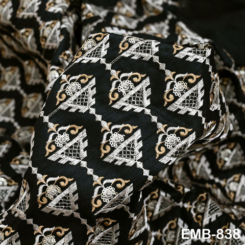 Indian Black Wedding Dresses Material Embroidered Fabric by the yard Sewing DIY Crafting Embroidery Costumes Cushion Covers Table Runners