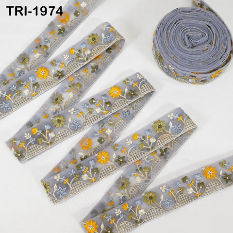 9 Yard Embroidery Ribbon Trim Indian Sewing Embellishment Embroidered Fabric Saree Trimmings Crafting Border Wedding Dress 4cm