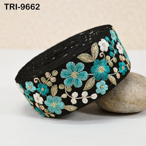 9 Yard Green Indian Embroidery Ribbons 5cm Trim DIY Crafting Sewing Saree Border Embroidered Tote Bag Theatrical Costumes Holiday Ornaments