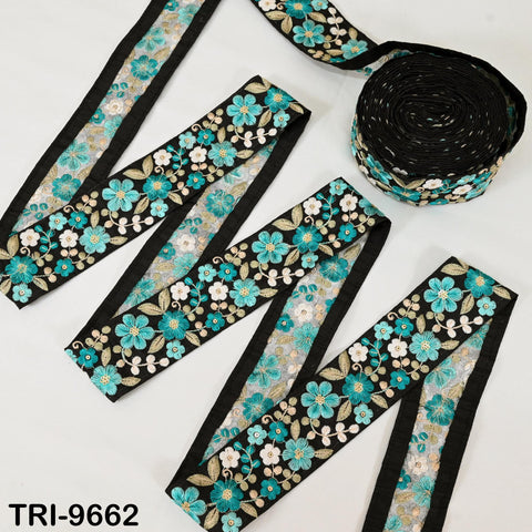 9 Yard Green Indian Embroidery Ribbons 5cm Trim DIY Crafting Sewing Saree Border Embroidered Tote Bag Theatrical Costumes Holiday Ornaments