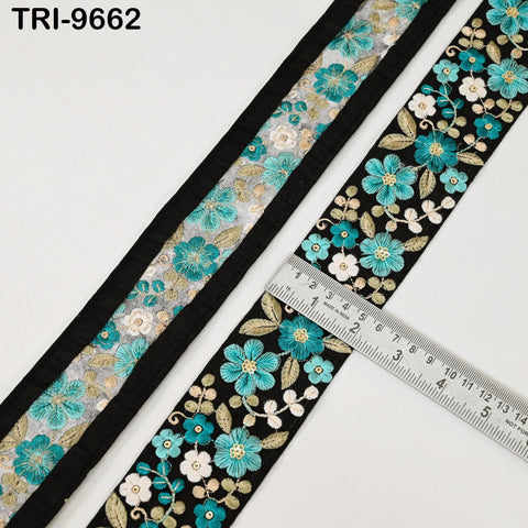 9 Yard Green Indian Embroidery Ribbons 5cm Trim DIY Crafting Sewing Saree Border Embroidered Tote Bag Theatrical Costumes Holiday Ornaments