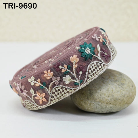 9 Yard Embroidery Ribbon Trim Indian Sewing Embellishment Embroidered Fabric Saree Trimmings Crafting Border Wedding Dress Junk Journal 4cm