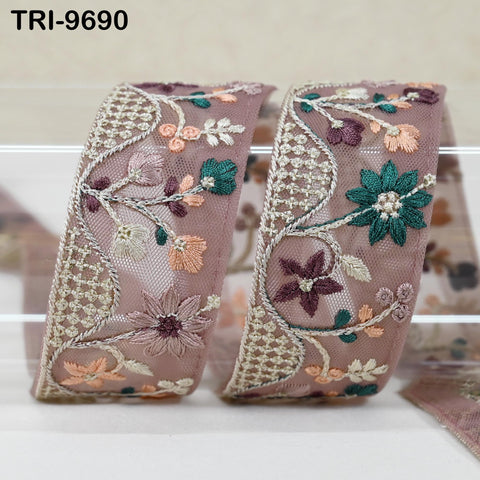 9 Yard Embroidery Ribbon Trim Indian Sewing Embellishment Embroidered Fabric Saree Trimmings Crafting Border Wedding Dress Junk Journal 4cm