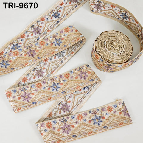 9 Yard Indian Embroidery Trims Embroidered Decorative Laces Border Ribbon Curtains Home Decor Sewing Crafting Junk Journals Costumes 8cm